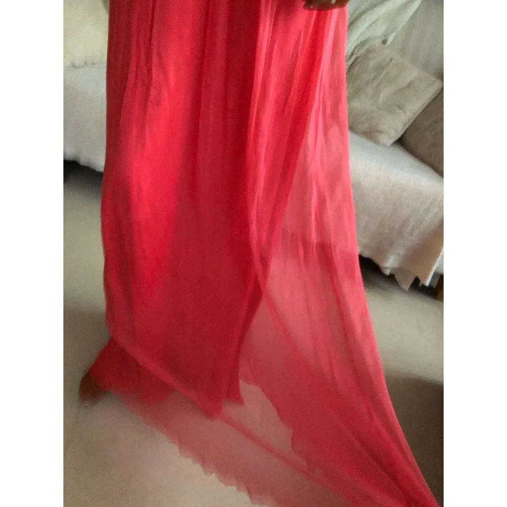 AMSALE coral pink Chiffon Silk maxi dress size 8 GUC - Picture 8 of 12